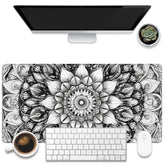 Large Gaming Mouse Pad For Desk, Black And White Mandala Desk Mat, Mandala Flower Desk Pad, 31.5"X15.7" Extended Big Computer Keyboard Mouse Pad With Non-Slip Base And Stitched Edge