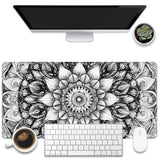 Large Gaming Mouse Pad For Desk, Black And White Mandala Desk Mat, Mandala Flower Desk Pad, 31.5"X15.7" Extended Big Computer Keyboard Mouse Pad With Non-Slip Base And Stitched Edge