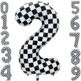 42 Inch Checkered Number Balloon 2, 2Nd Race Car Birthday Party Supplies For Boys Girls, Large Black And White Number 2 Balloon Party Decorations (Checkered 2)
