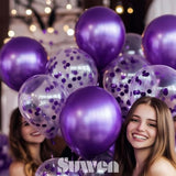 47 Pack Purple Metallic and Confetti Latex Balloons Birthday Graduation Party Decor