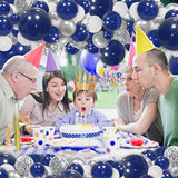 145Pcs Navy Blue Silver Balloons Garland Kit, Royal Blue Silver White