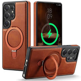 for Galaxy S25 Ultra Case with Stand Compatible with Magsafe, Slim PU Leather & Rubber Drop Proof Magnetic Kickstand Protective Phone Cases