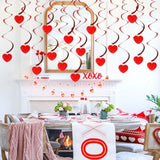 Anniversary Day Red Heart Hanging Swirls -12Pcs Love Heart Garland, Swirl Streamers Decorations,Ceiling Spirals For Engagement Wedding Party Baby Shower(12P-Swirl)