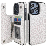 For 14 Pro Max Wallet Case With Card Holder, White Leopard Cheetah Pattern Back Flip Folio Pu Leather Kickstand Card Slots Case For Women Girls, Double Magnetic Clasp Shockproof 6.7"