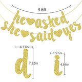 He Asked She Said Yes Gold Glitter Banner - Wedding, Engagement, Bridal Shower Party Decorations