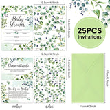 25 Sets Greenery Baby Shower Invitations, Diaper Raffle Tickets, Baby Shower Book Request Cards With Envelopes For Neutral, Gender Reveal Party Decorations