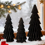 3PCS Paper Christmas Tree, Christmas Honeycomb Centerpiece, Honeycomb Paper Tree, 8 & 10 & 12 Inch with Black Gold Glitter Edge, Christmas Table Decor for Xmas Home