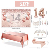14Th Birthday Decorations Party Set For Girls, Rose Gold 14 Birthday Banner And Tablecloth, 14 & Fabulous Sash And Tiara, 1Pc Happy 14Th Birthday Cake Topper, Pink Gold 14 Number Balloons