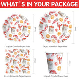 Crawfish Boil Party Supplies – Seafood Theme Tableware Set for 24, Includes Plates, Cups & More
