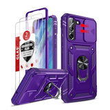 For Galaxy S21-Fe 5G Case: Compatible For Samsung Galaxy S21 Fe Case With Screen Protector X 2 & Magnetic Holder Stand, Heavy Duty Protective S21Fe Phone Case Para Cell Android S 21 Fe, Purple