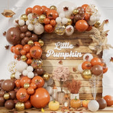 215pcs Fall Balloon Arch Kit – Orange, Brown & White with Maple Leaf Decor