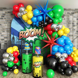 137Pcs Red Blue Yellow Green Black Balloon Arch Garland Kit With Balloons For Birthday, Carnival, Video Game Super Balloons Arch For Themed Party Decorations