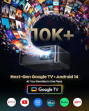Google Tv Projector 4K Supported, Wifi And Bluetooth, Outdoor Movie Projector, Auto Focus, Home Theater Projector