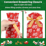 Christmas Treat Bags, 50Pcs Small Christmas Gift Bags Drawstring 5.8X9Inch Reusable Plastic Holiday Goodie Pouches For Party Favors Sweets Cookies
