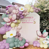 Spring Butterfly Balloon Arch Kit,126Pcs Dusty Green Purple Pink Balloon Garland With Pink Gold Butterfly Daisy Foil Balloons For Baby Shower Birthda