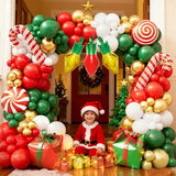 169pcs Christmas Balloon Garland Arch Kit with Red Green White Gold Balloons, Candy Cane, Gift Box, Light Bulb Foil Balloons, X-mas Birthday Party Supplies, Christmas Party Decorations