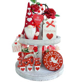 Valentines Day Tiered Tray Decor - 7 Pcs Valentines Gnomes Plush, Wood Love Signs, Wooden Beads Garland, Farmhouse Tiered Tray Decor Valentines Day Gift