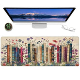 Retro Book Gaming Mouse Pad,12X31.5In Non-Slip Rubber Vintage Flower Desk Mat,Large Extended Mousepad For Office Home Laptop,Mice Pads Gifts,Game Lover Deskmat Decor (Library)