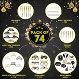 74pc New Year Party Favors 2026 Photo Props, Hats, & Noise Makers