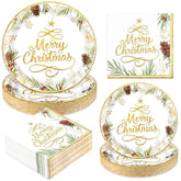 Christmas Paper Plates And Napkins, Christmas Tree Gold Plate And Napkin Disposable, Holiday Paper Plates And Napkins Sets For Xmas Holiday Winter Dinner, Merry Xmas Plate For Party Supplies