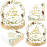 Christmas Paper Plates And Napkins, Christmas Tree Gold Plate And Napkin Disposable, Holiday Paper Plates And Napkins Sets For Xmas Holiday Winter Dinner, Merry Xmas Plate For Party Supplies