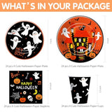 Halloween Party Tableware for Kids Birthday Baby Shower Pumpkin Ghost Plates Napkins Cups