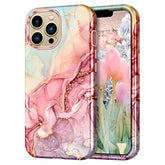Compatible With Iphone 13 Pro Max Case 6.7 Inch 2021,Marble Pattern 3 In 1 Heavy Duty Shockproof Full Body Rugged Hard Pc+Soft Silicone Drop Protective Women Girl Phone Cases, Rose Gold