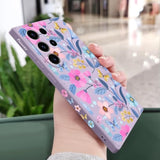 For Samsung Galaxy S23 Ultra Case, For Samsung S23 Ultra Case Creative Pattern Design Silicone Slim Thin Protective S23 Ultra Phone Cover 6.8"-Flower Purple