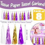 8P Purple-Gold Party Decoration Tassel Garland, Tassels Banner Streamers For Parade Floats, Bachelorette, Wedding, Birthday, Halloween, Christmas, Bridal/Baby Shower Party Decorations