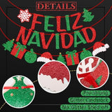 Feliz Navidad Banner With Christmas Sign Garland, Pre-Strung Spanish Merry Christmas Banner, Christmas Party Decorations For Home Office Fireplace Mantel, Red And Green Glitter
