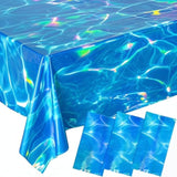 3 Pcs Iridescent Ocean Waves Tablecloths, 54 X 108 Inch Disposable Plastic Ocean Table Cloth, Water Print Tablecloths Ocean Table Cover For Beach Pool Sea Theme Party Decorations