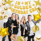 25pcs Golden Birthday Decor β "In My Golden Birthday Era" Banner & Balloons