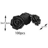 3 X 1.6 X 3 Inches 100Pcs Diy Real Touch 3D Artificial Foam Rose Head Without Stem For Wedding Party Home Decoration (Black)