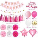Pink & Red Happy Birthday Party Kit Banner, Fringe Curtain, Balloons & Cake Topper