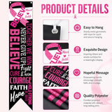 4 Pieces Breast Cancer Awareness Party Decorations Pink Ribbon Fence Banner Porch Signs Hope Strength Courage Faith Hanging Banner Supplies for Breast Cancer Awareness Event Charity Party