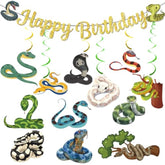 Reptile Birthday Party Decorations, Snake Birthday Banner Hanging Swirls Stickers, Reptile Snake Party Decorations For Boys Girls Animals Jungle Party Favors