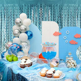 6.4 ft x 7.22 ft Metallic Tinsel Foil Fringe Curtains,Pack of 2 Party Streamer Backdrop for Birthday,Graduation Decorations and New Year Eve (Wavy Light Blue)