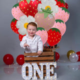 12Pcs Strawberry Balloons Decorations Daisy Berry Latex Foil Balloon Fruit Strawberry Themed Supplies Party Birthday Decorations