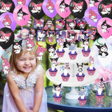 Kuromi Birthday Party Supplies, Party Decorations Set Include Banner, Balloons, Hanging Swirls, Cake Cupcake Toppers, Tablecloth For Girls Kuromi Theme Party
