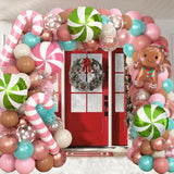 Gingerbread Balloon Garland Kit 134Pcs Christmas Balloons Arch Kit Pink Brown Rose Gold Teal Blue Balloons With Candy Cane Foil Balloon New Year Xmas Cookie Exchange Gingerbread House Party Decoration