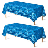 2 Pack Beach Party Decorations - Ocean Waves Plastic Tablecloth For Pool Party Decorations - Sea Water Print Table Cover For Summer Birthday Beach Theme Blue Backdrop Banner