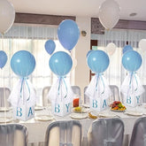 4 Set Blue Boy Tulle Tutu Balloon With Letter Boxes Baby Shower Table Centerpieces Decor For Gender Reveal 24'' Balloons White Tulle Cover With Stand, Boxes For Girl Boy Wedding Birthday Party