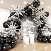 Black And Silver Balloons Garland Arch Kit With Stars 200Pcs - 5 10 12 18 22 Inch Balloon And Confetti Balloons For 2025 Graduation New Year Anniversary Birthday Disco Theme Party Decorations