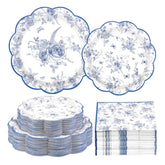 200Pcs Blue And White Floral Party Supplies Blue Floral Paper Plates And Napkins Disposable Vintage Flower Scalloped Tableware Set For Something Blue Bridal Shower Decoration Wedding Tea Party Serve50