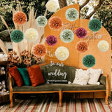 16Pcs Fall Tissue Pom Pom Decorations Orange Green Burgundy Sage for Baby Shower Party