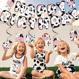 Cow Birthday Decorations, Cute Animal Themed Happy Birthday Banner, Boy Girl Funny Party Supplies With Banner And Hanging Swirl