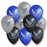 U.S. Air Force Party Balloons - 10 pcs 12 in Latex balloons in Officially Licensed Air Force Logos - Metallic Silver, Blue & Black balloons with 2-color printing both sides Made in Italy -by Havercamp