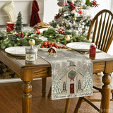 Church Xmas Trees Snowflakes Merry Christmas Table Runner, Bow Tie Kitchen Dining Table Decoration For Outdoor Home Party 13X72 Inch