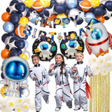 77 Pieces Outer Space Theme Birthday Party Decorations - Happy Birthday Banner, Balloons, Tattoo Stickers, Cake Toppers For Astronaut Party Supplies