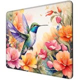 Mouse Pad Watercolor Floral Hummingbird Square Mousepad Desk Mat With Non Slip Rubber Base, Stitched Edge Mouse Mat Desk Pad For Work Game Office, 9.5X8 Inches
